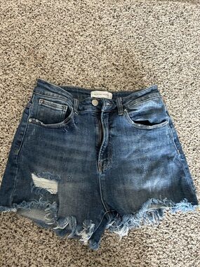 Risen Jeans High-Rise Distressed Denim Cutoff Shorts - Blue